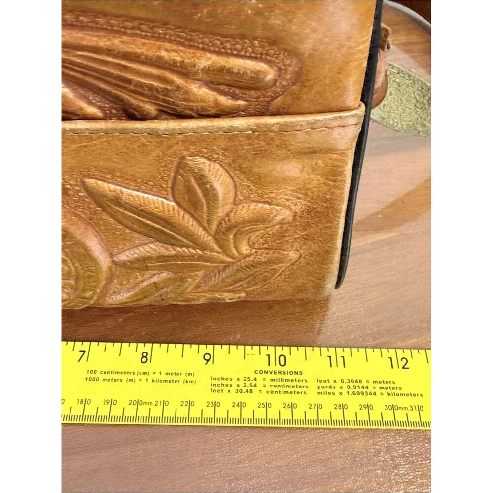 Vintage Tooled Tan Leather Shoulder Bag Boho